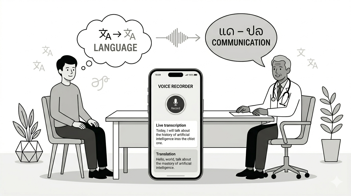Overseas doctor visit with phone recording and translating the conversation