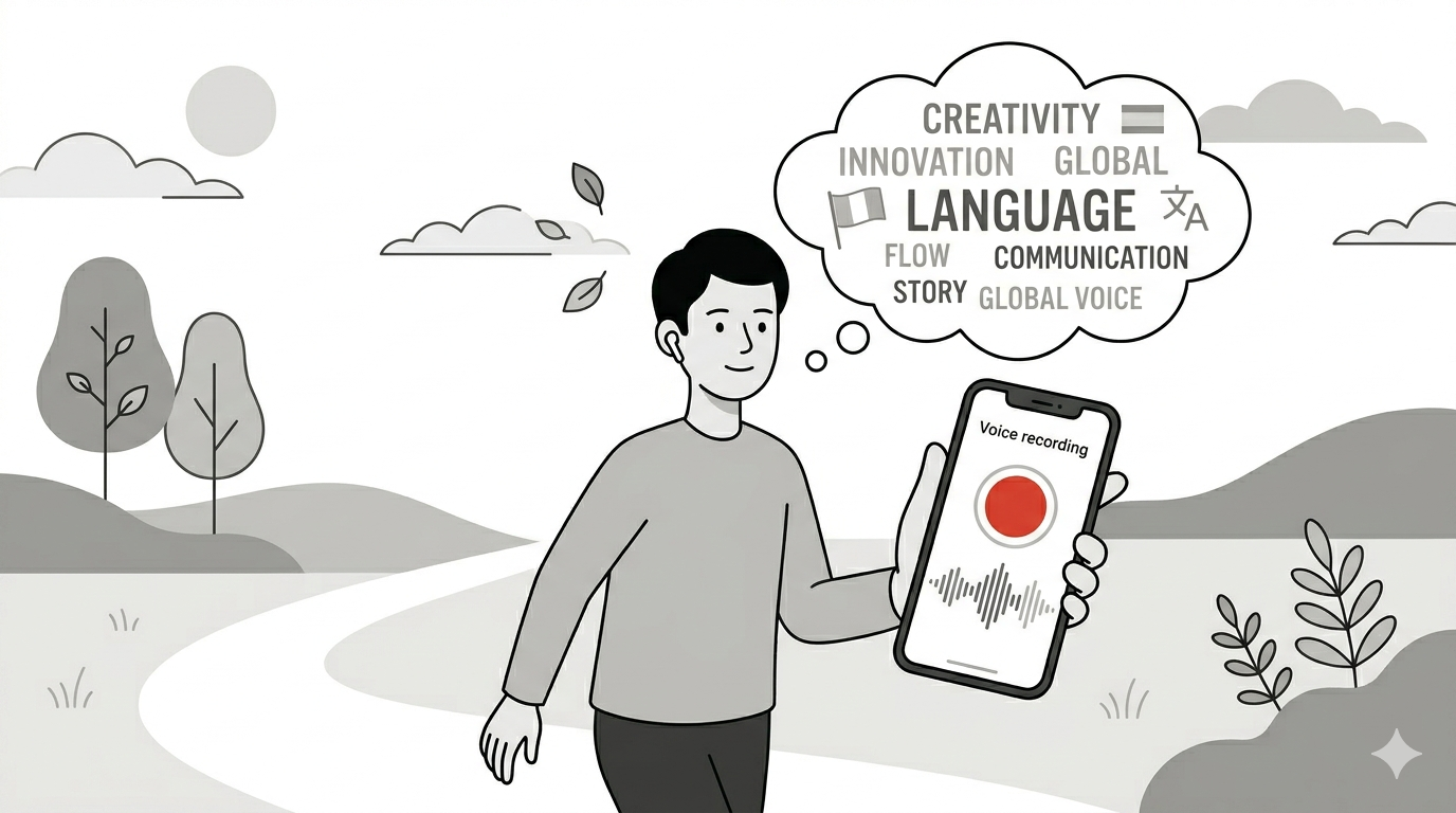 Solo voice memo recording while walking — simple personal note capture