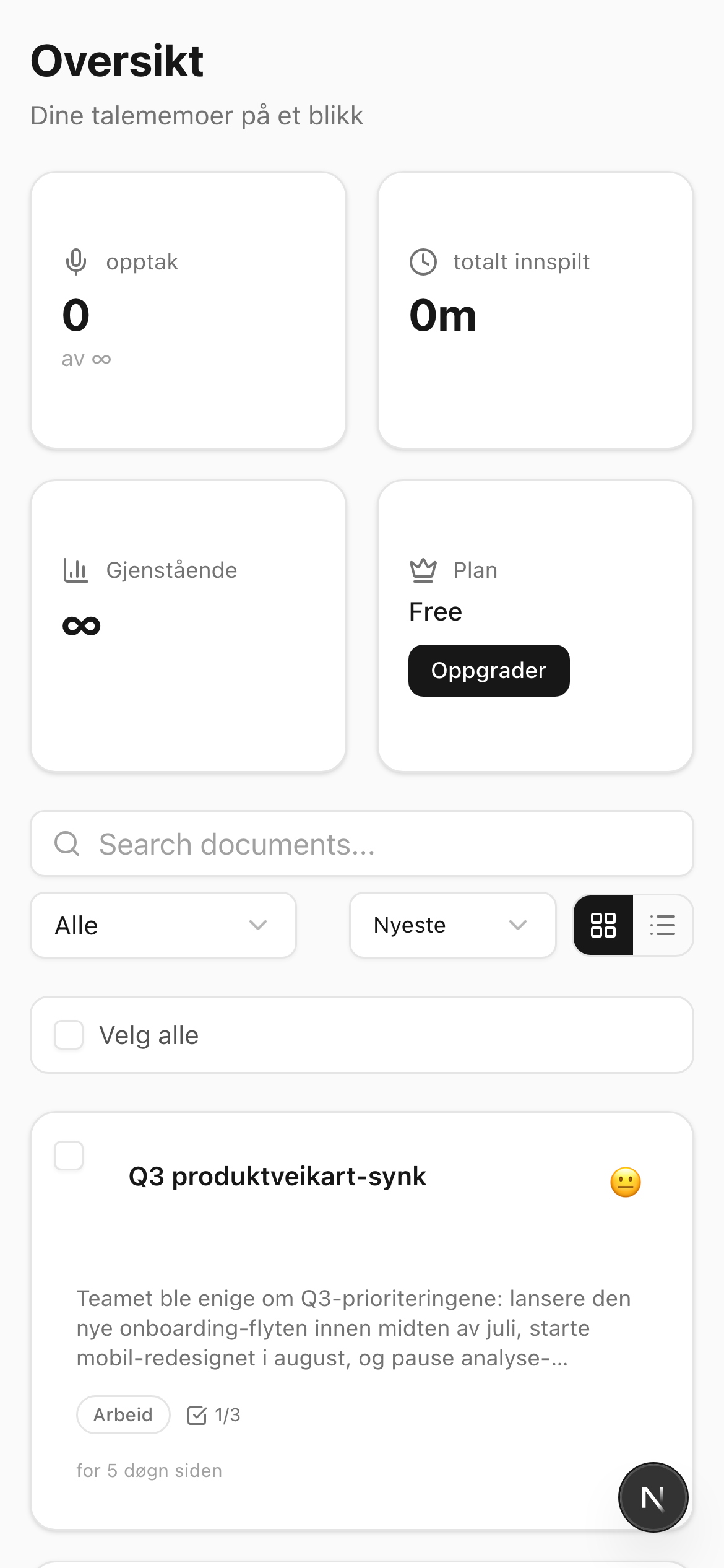 Soria-talenotater på mobil, organisert i mapper